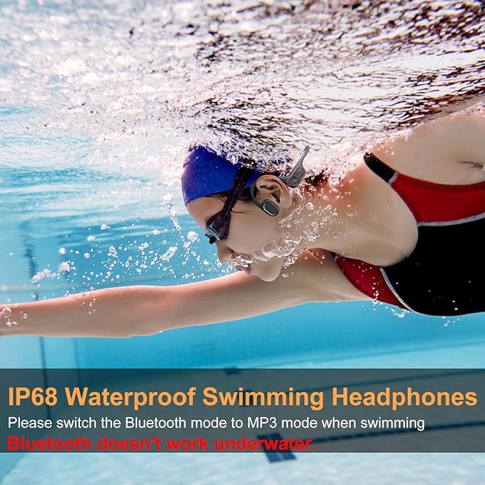 Bone Conduction Bluetooth Headphones-SurfAudio, IP68 Waterproof Swimming Headphones with 32GB MP3 Player, Lightweight Open Ear Design for Swimming/Surfing/Marathon/Cycling(Black)