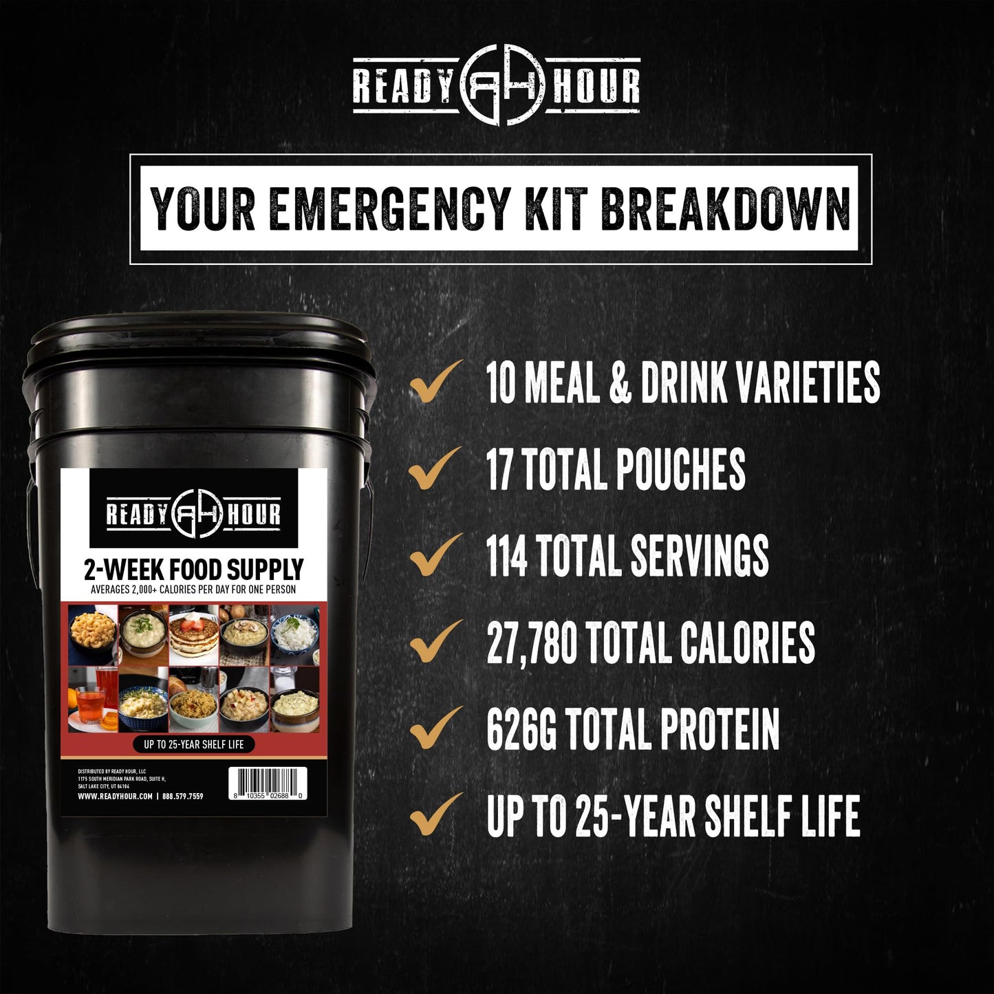 Ready Hour 72-Hour Emergency Food Kit Sample - Survival Meals Variety Pack for Disaster Prep, Freeze-Dried/Dehydrated Camping Food, Bug Out Bag MRE Alternative, Preparedness & Power Outage Supplies