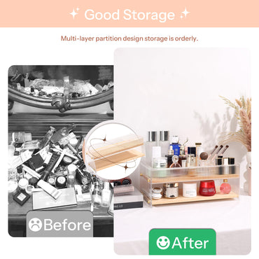 KAOTGOT Make-up-Organizer aus Kiefernholz und Acryl mit Bürsten- und Lippenstifthalter