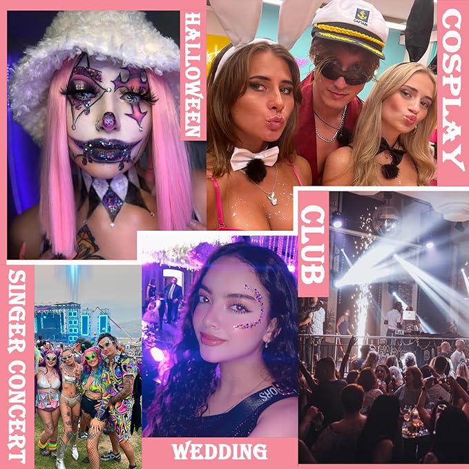 Body Glitter Face Glitter Gel: Singer Concerts Disco Festival Rave Accessories Face Glitter Makeup 150ml Chunky Sequins Mermaid Face Body Hair Glitter Gel (Red&White&Pink)