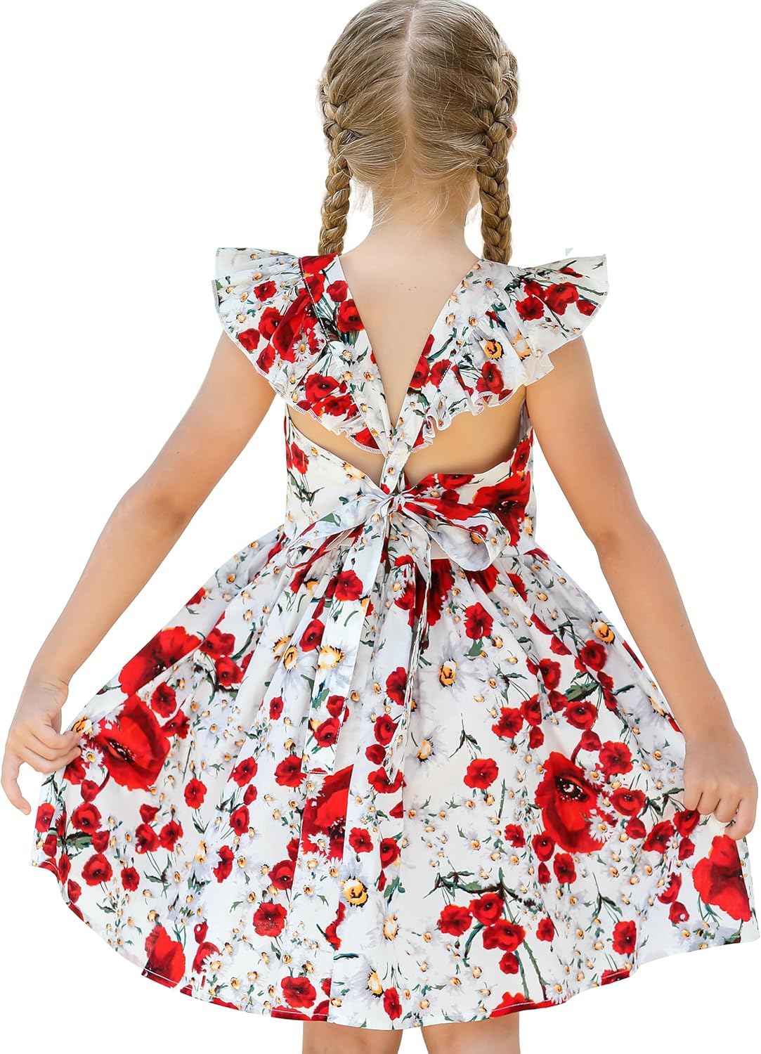 Girls Floral Cotton Dress - Sleeveless Summer Dress with Zipper Closure