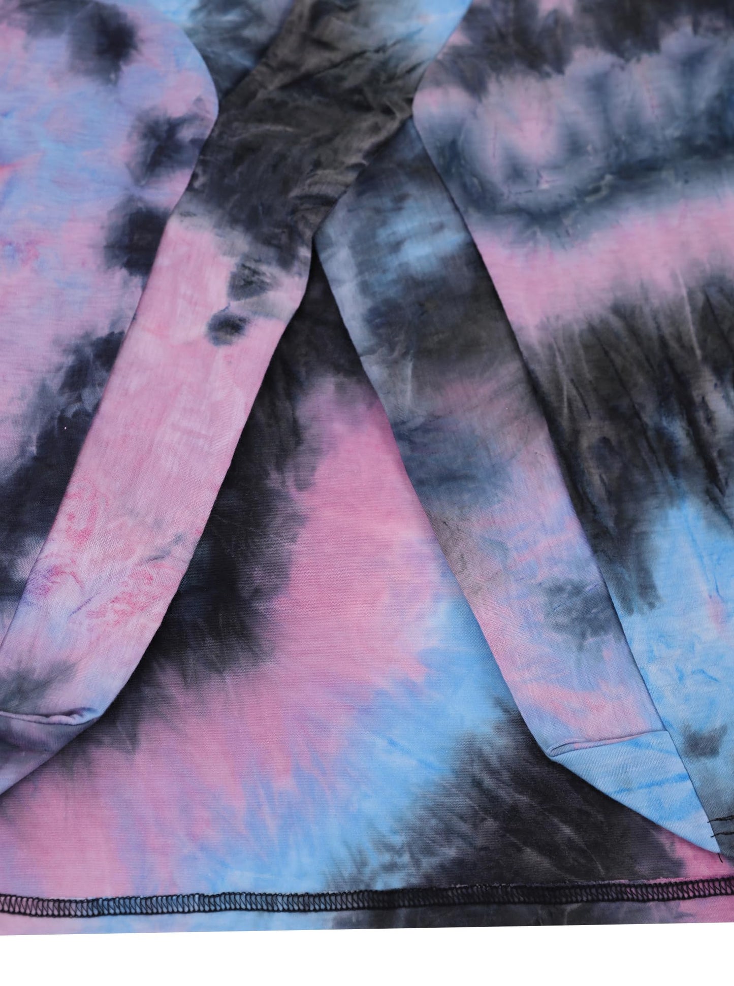 LilyCoco Long Sleeve Open Back Criss Cross Tie Dye Top Black Size L