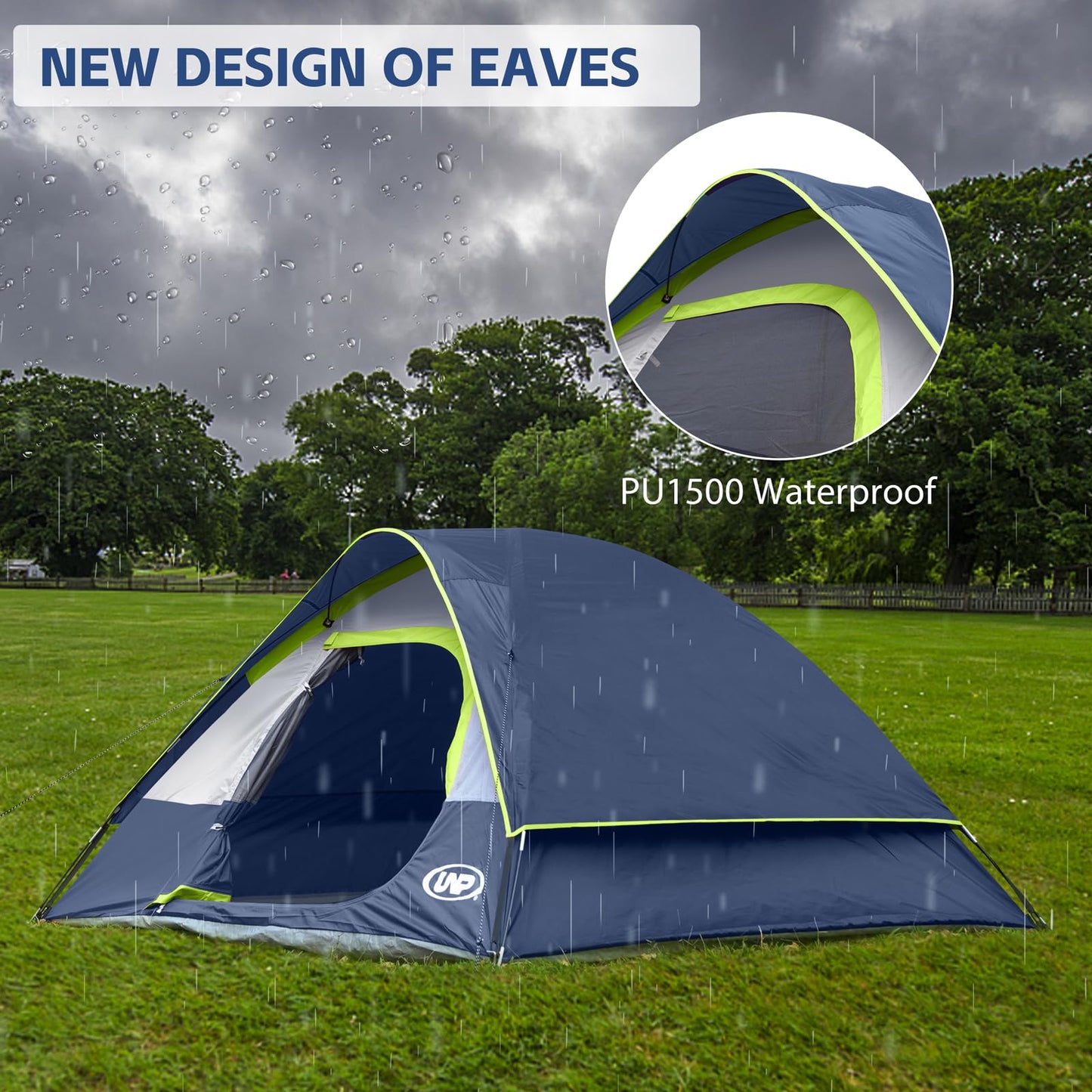 Camping Tent 4 Person, Waterproof Windproof Tent with Rainfly Easy Set up-Portable Dome Tents for Camping