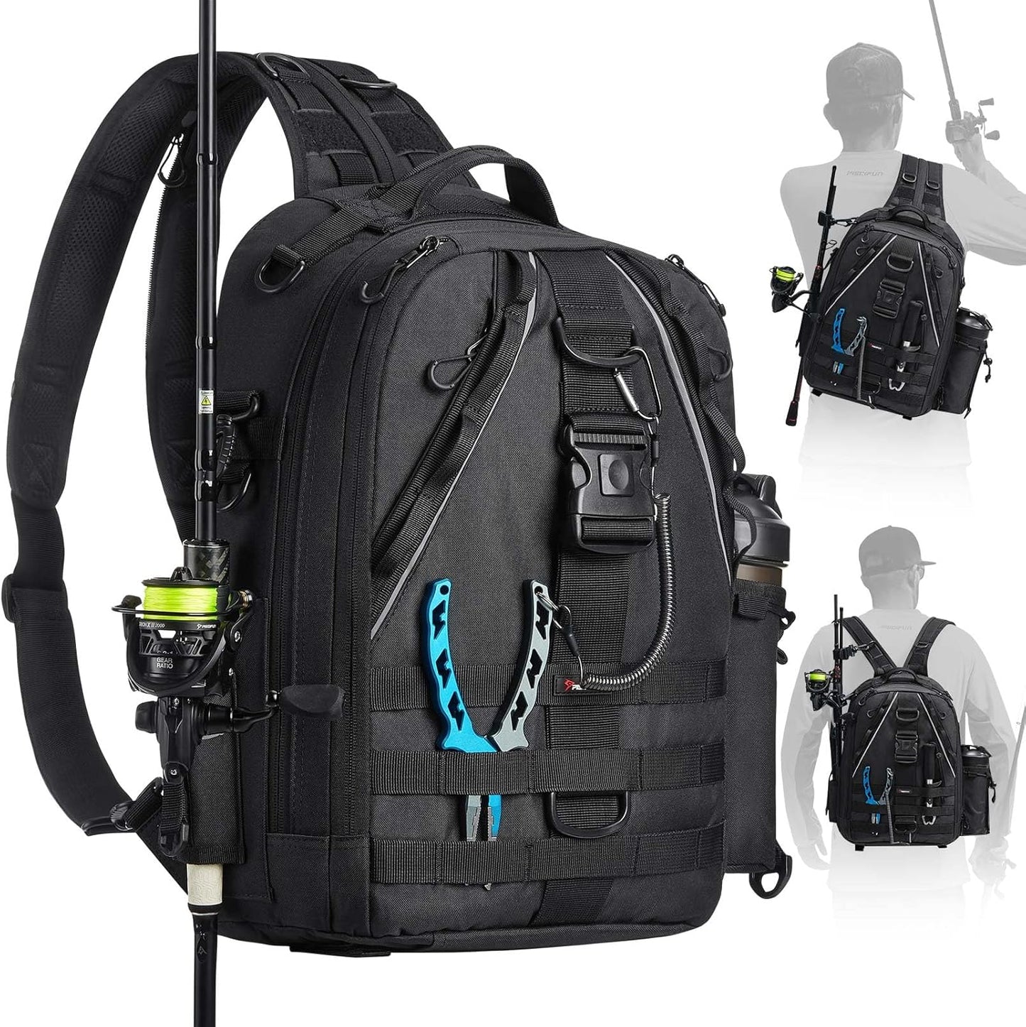 Piscifun Fishing Backpack with Rod Holder, Lightweight Sling Bag Storge Gear and Equipment