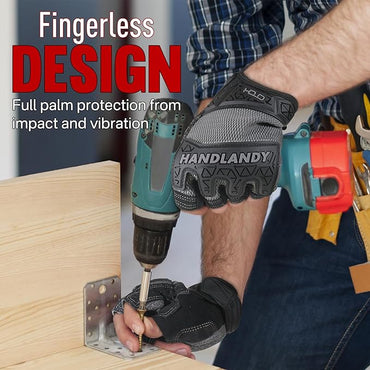 HANDLANDY Fingerless Work Gloves for Men, Padded Half Finger Tactical Mechanics Gloves, Utility Trucker Driver Gloves (Grey, Large (Pack of 1))