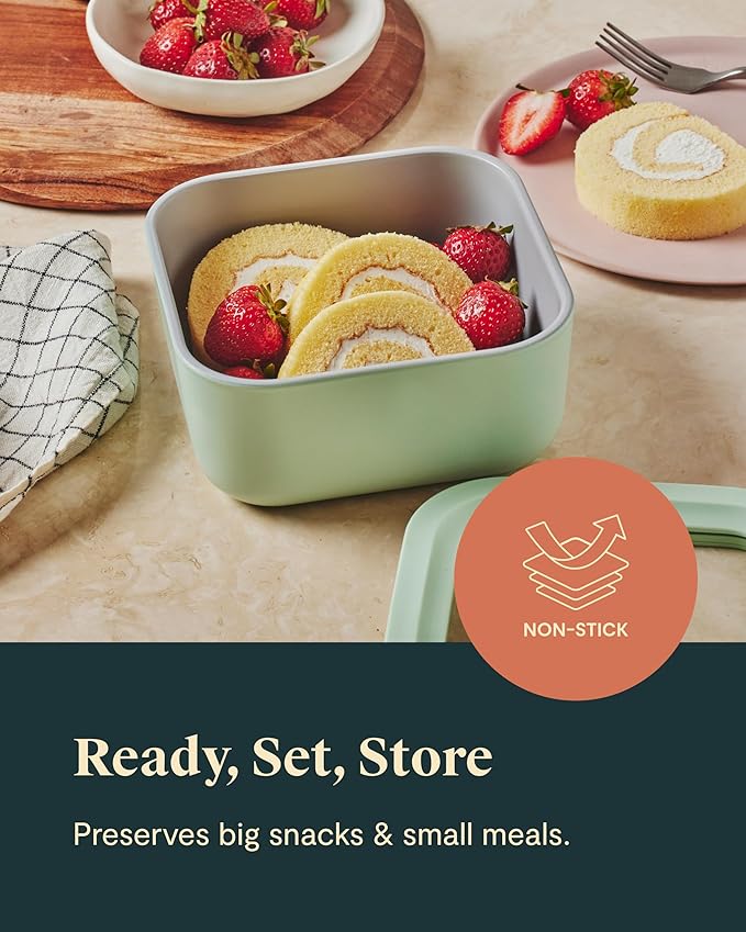 Caraway 6pc Glass Food Storage Set – 4.4 Cup Food Containers (6) - Ceramic Coated - Non Toxic, Non Stick with Lids - Microwave Safe - Gray