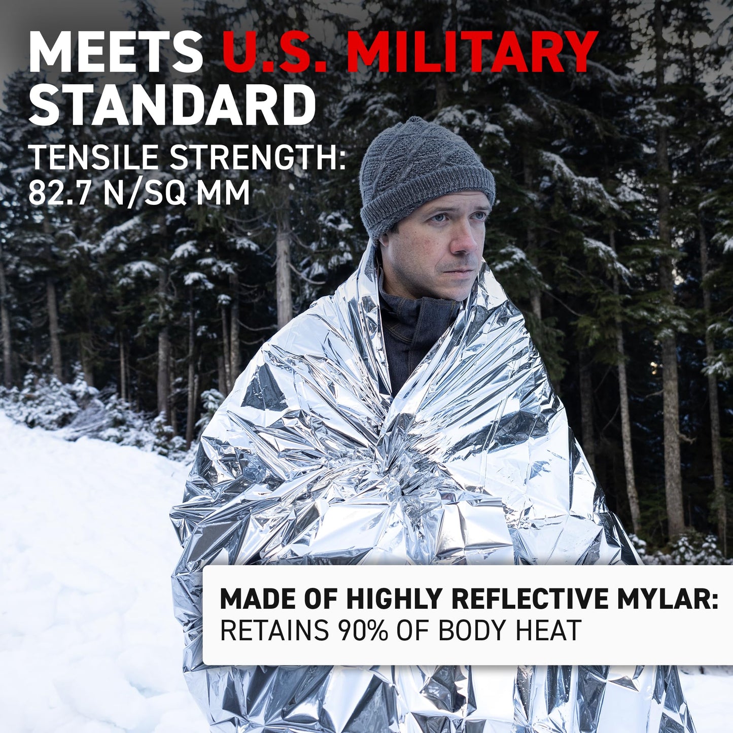 72 HRS Large Emergency Mylar Space Blankets 4-Pack, MIL-SPEC 54″ × 88″ Thermal Survival Foil – Retains 90% Body Heat, Waterproof Reflective Blanket for Camping, Hiking, Marathon, First Aid
