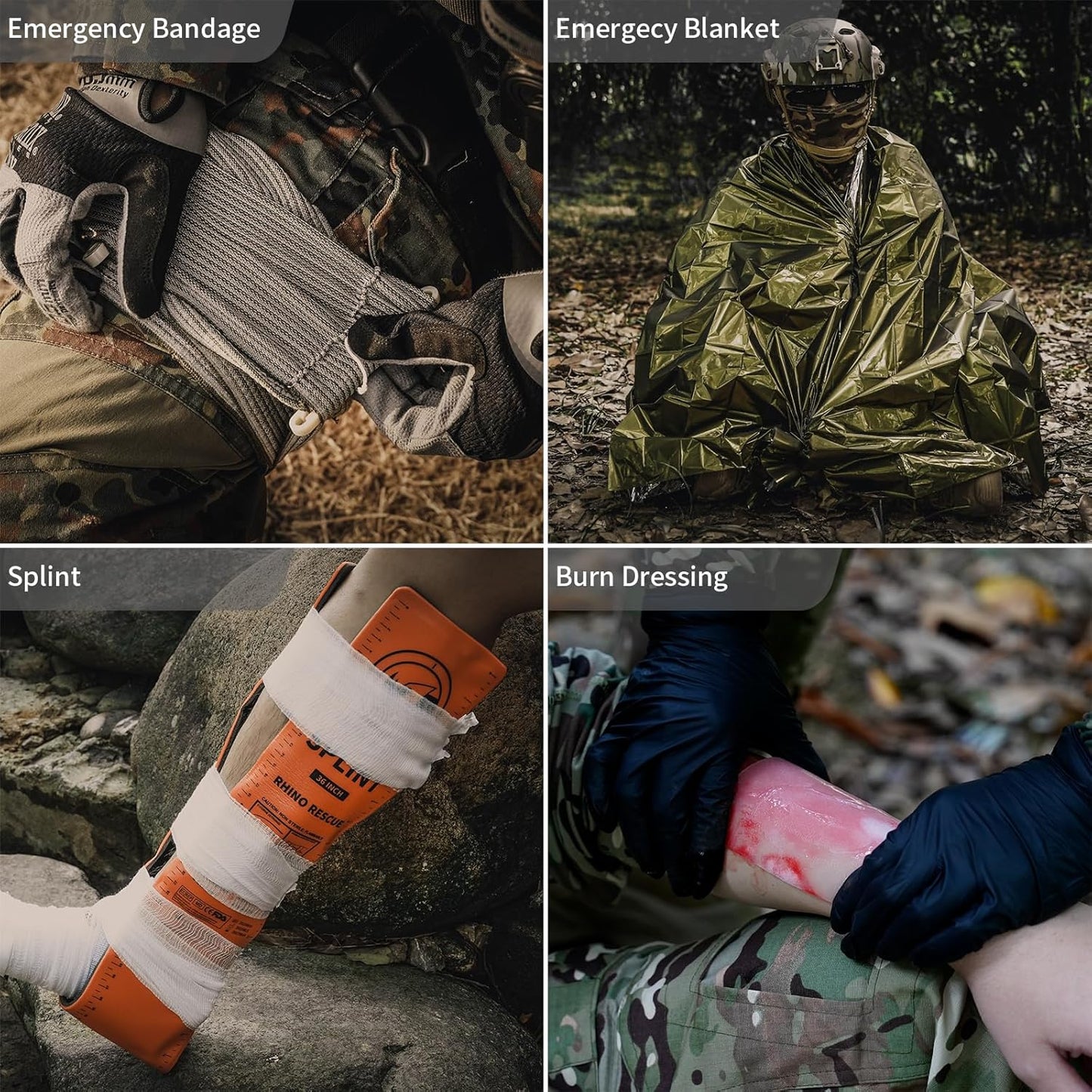 RHINO RESCUE Bundle-IFAK Trauma Kit with C-A-T Tourniquet for Wound Care+First Aid Splint 36" X 4.3" Orange-Gray, Keep Bones in Position