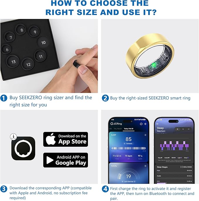 Smart Ring for Women & Men-Size First Before You Buy, No APP Subscription,7-10 Days of Use,Sleep|Activity|Stress|Heart Rate Tracker, Compatible with iOS and Android (Rose Gold, 7)