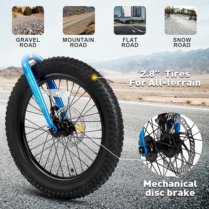 Glerc Mars Kids Mountain Bike, 20 24 Inch Fat Tire Bike for Teen Ages 6-14 Year Old, Bicycle with 2.8-Inch Wide Tires and 6 Speed Drivetrain, Multiple Colors