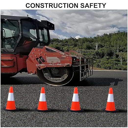 OrangeStar 18" Traffic Cones 6-Pack with Weighted Rubber Base, 6" Reflective Collar, Orange Safety Cones for Parking Lot, Road Construction, Warehouse, Highway, Weatherproof PVC