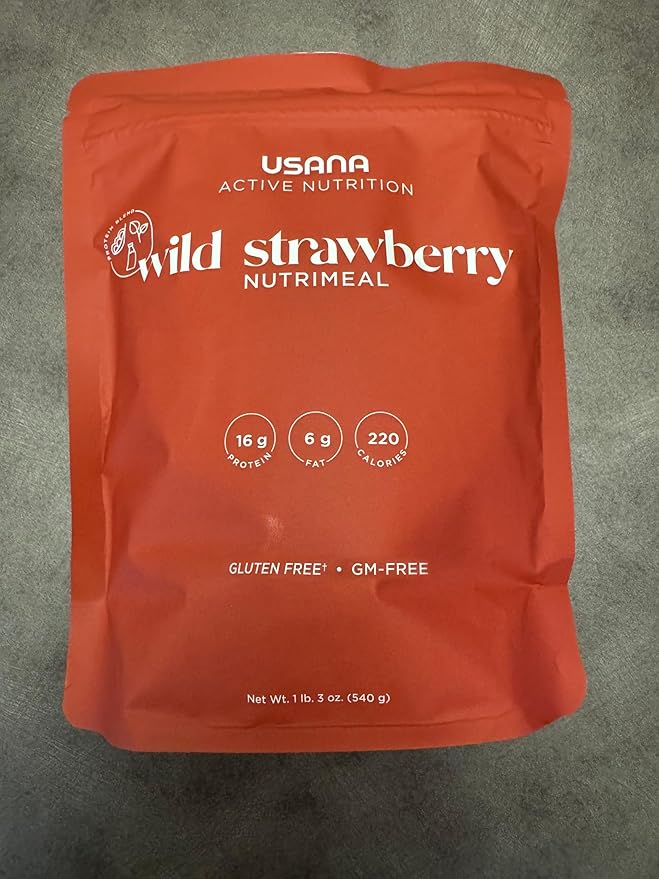 USANA Nutrimeal Meal Replacement Shake - Wild Strawberry - NON-GMO - Gluten Free - Low Glycemic - 540 Grams - 9 Servings
