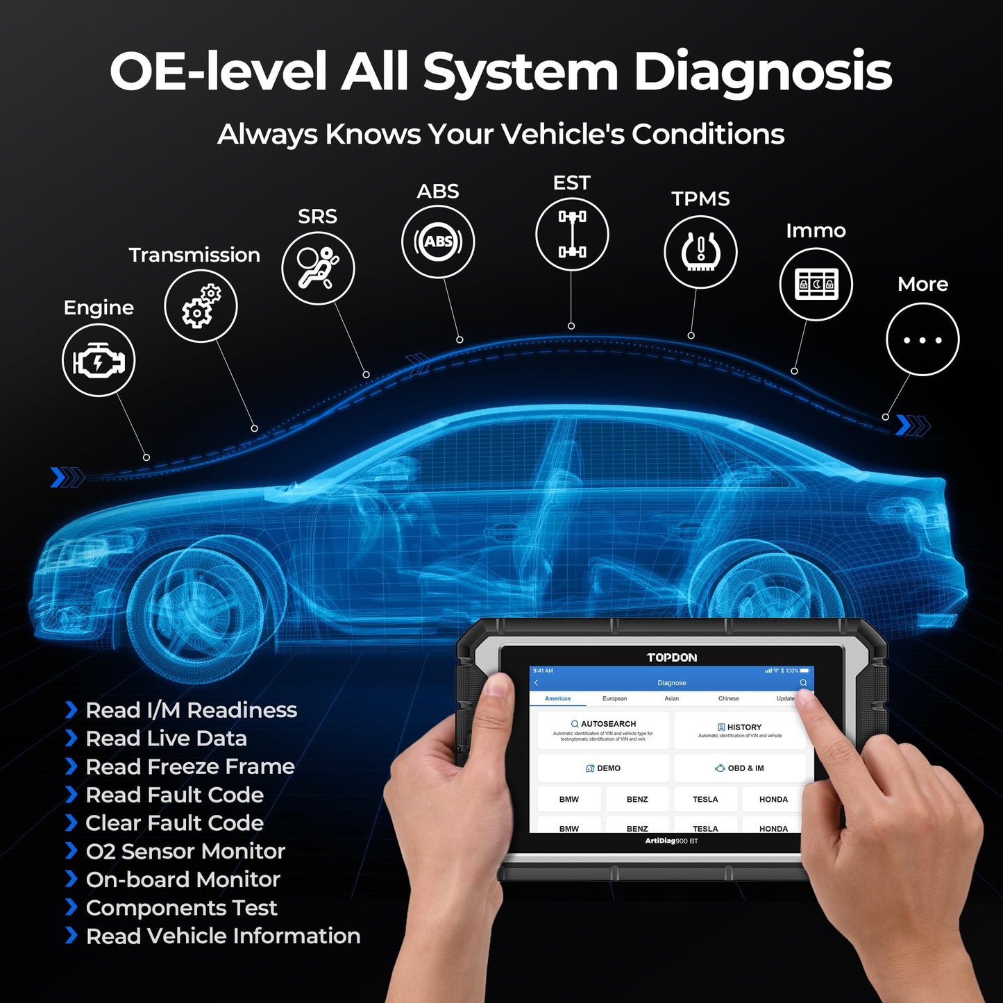 OBD2 Scanner Diagnostic Tool, TOPDON AD900BT Bidirectional Scan Tool with ECU C0ding, 28+ Services, Automotive All Systems Diagnosis Scanner for Car with 2 Years Updates, Active Test