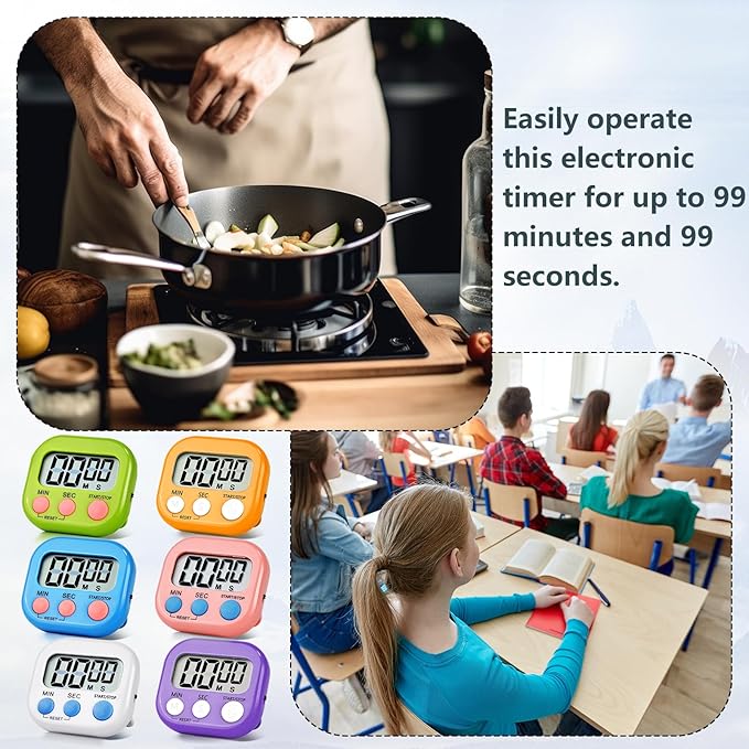 4 Pack Digital Kitchen Timer Magnetic Digital Timer with Big Display Loud Ring Cooking Timers for Cooking, Game, Gym, Break Time, Classroom(4, Pink, Green, Orange, White)