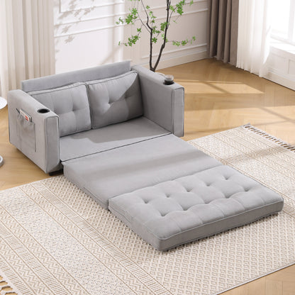 3-in-1 Sofa Bed Futon Tufted Pull-Out Sleeper 55" Light Gray