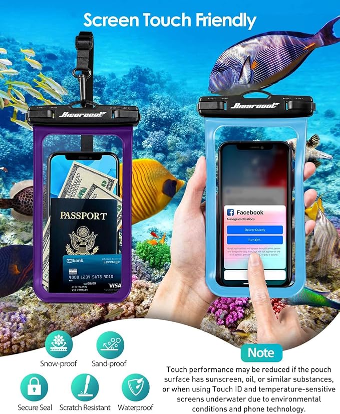 Hiearcool Universal Waterproof Phone Pouch, Dry Bag Compatible for iPhone 17 16 15 14 13 Pro Max XS Plus Samsung Galaxy S22 Cellphone Up to 8.3", IPX8 Water Proof Cell Phone Case for Beach-2Pack