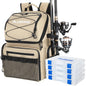 PLUSINNO Cooler Fishing Backpack with Rod Holders 45L Large Water-resistant Fishing Tackle bag Store Fishing Gear Fishing Gifts for Men Father, Sport Bags