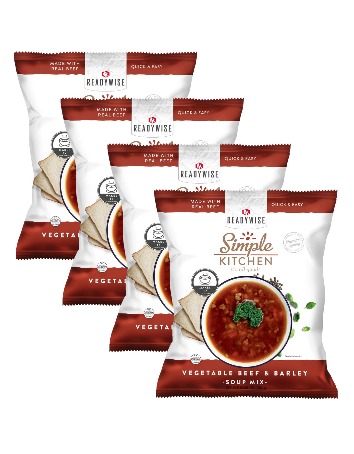 Simple Kitchen Garden Vegetable Soup Mix - 17 Servings for Meal Prep, Gluten Free, Vegetarian, Dehydrated & Freeze Dried Survival Food for Camping Meals, Backpacking & Hiking, Survival Kit, Pack of 4