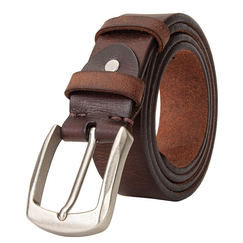 Mens Leather Belt Versatile Solid Pin Buckle Waistband