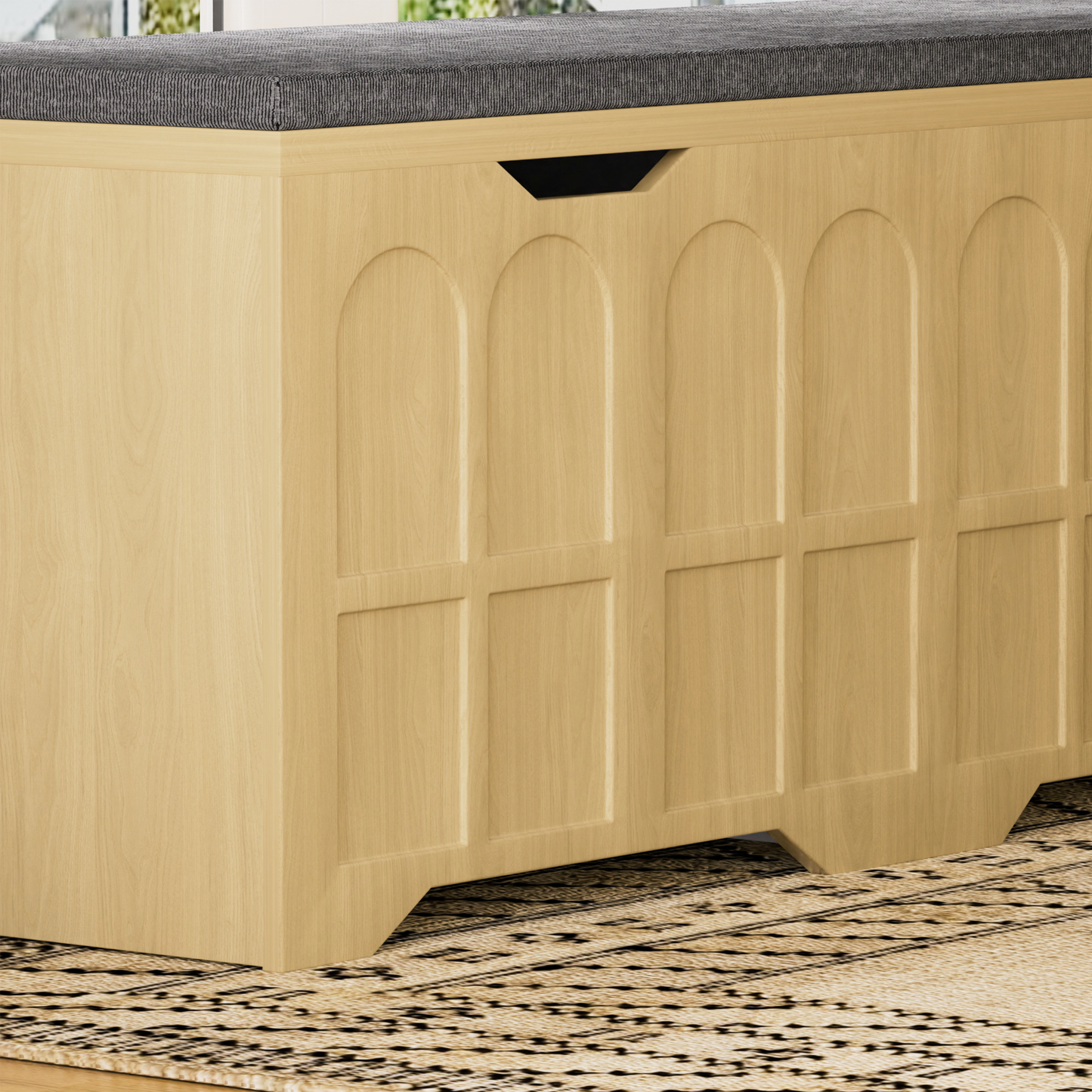 Storage Bench L-Shape 3 Piece MDF Natural Padded Seat 63x63x19 In 360 LB