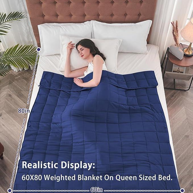 yescool Weighted Blanket for Adults (22 lbs, 60" x 80", Blue) Cooling Heavy Blanket for Sleeping Perfect for 210-230 lbs, Queen Size Breathable Blanket with Premium Glass Bead, Machine Washable
