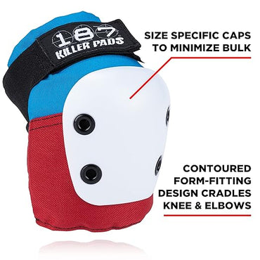 187 Killer Pads Knee Pads, Elbow Pads Combo Pack, Red/White/Blue, Large/X-Large