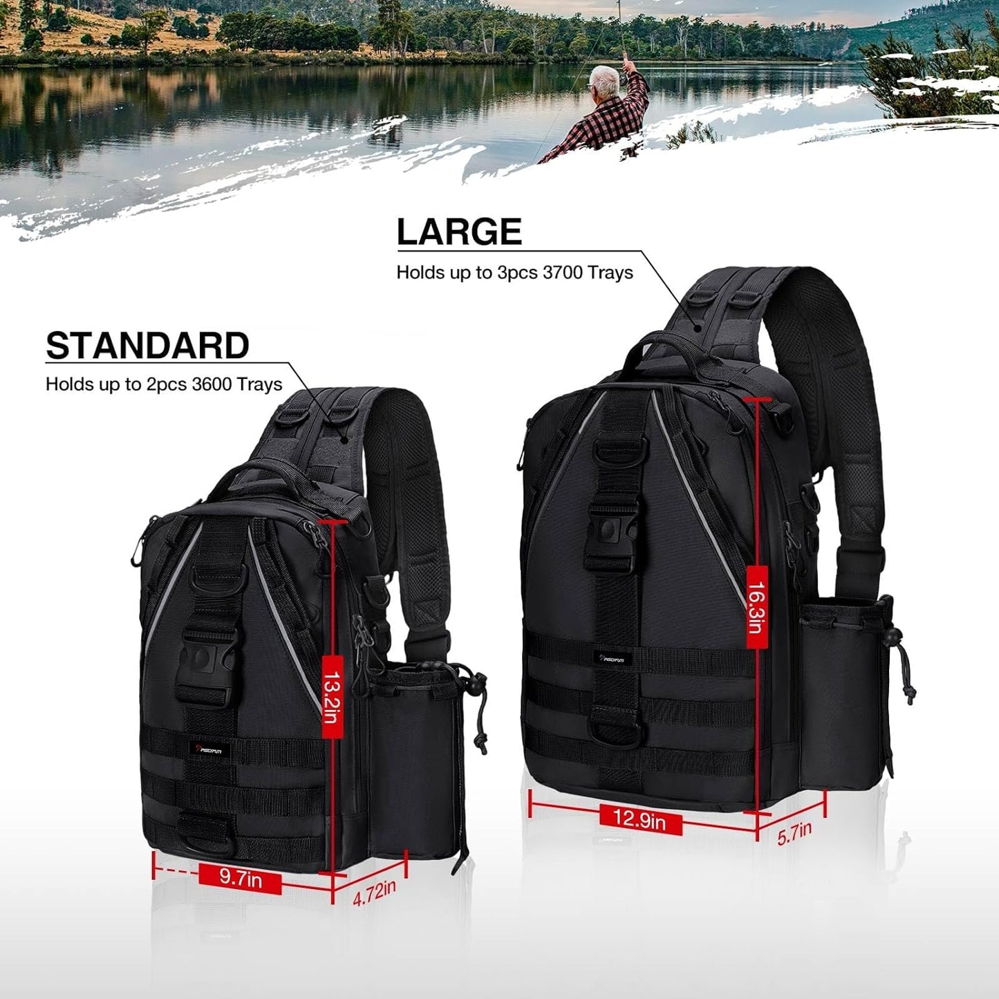 Piscifun Fishing Backpack with Rod Holder, Lightweight Sling Bag Storge Gear and Equipment