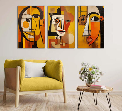 LAJDXSX 3 Pcs Abstract Portrait Canvas Wall Art Orange 12x16in Set