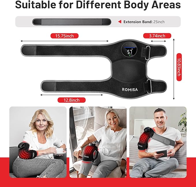 Red Light Therapy Knee Brace&Vibration Knee Massage for Pain Relief, 660nm&850nm Rechargeable Near Infrared Light Therapy Device for Knee/Elbow/Shoulder Faster Recovery for Cordless Use