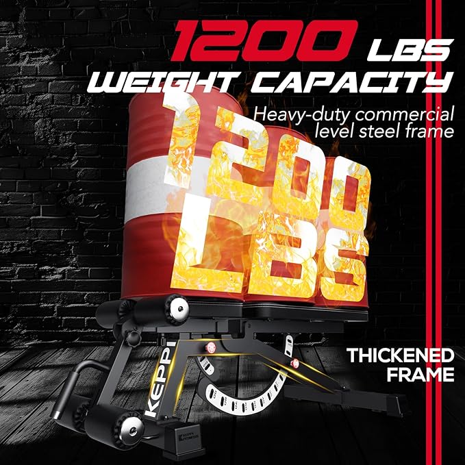 Keppi 1200LB Weight Bench, Heavy Duty Bench1000 PRO Adjustable Workout Bench Press Set for Home Gym Strength Training, Removable Foot Catch for Incline Flat Decline Sit Up Bench for Full Body Fitness