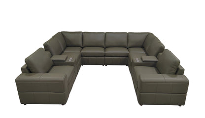 Sectional Sofa Modular Leather Match Olive 8 Seat 2 Recliners 128 In