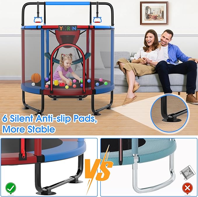 YORIN Trampoline for Kids 66'' 60'' 55'' Toddler Mini Small Trampoline Outdoor Indoor Trampoline W Basketball Hoop, Swing, Adjustable Gymnastics Bar, Gift for Baby, Toddlers & Kids