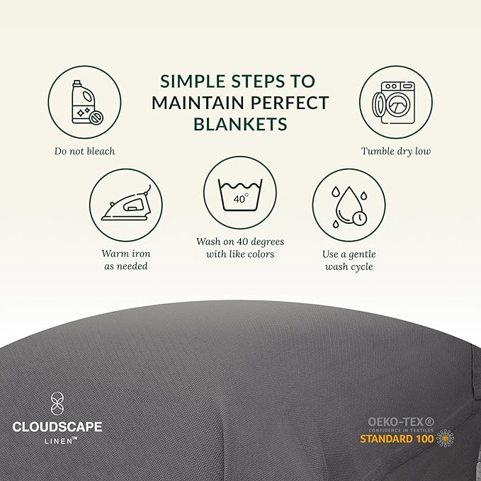 Cloud Scape Linen 100% Cotton Blanket King Size for Bed – Lightweight Summer Blanket, Herringbone Weave,fits California King Size Bed, 92x108,Dark Grey