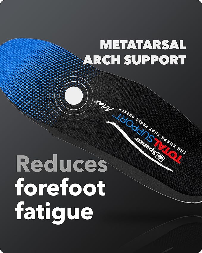 Spenco Total Support Max Shoe Insoles - Orthotic Metatarsal Arch Support Inserts - Absorbs Shock, Reduces Over-Pronation, Conforms to Foot Contours, Deep Heel Cupping Women's 9-10.5/Men's 8-9.5