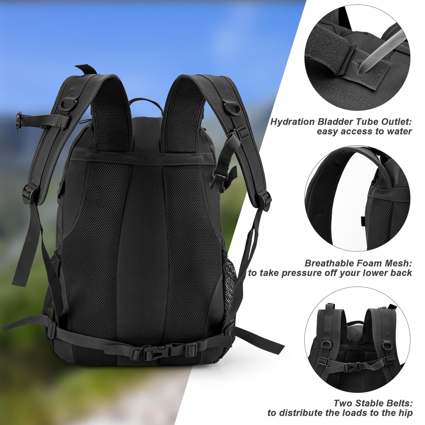Jueachy Tactical Backpack for Men Hiking Day Pack Molle Military Rucksack Waterproof 30L EDC Bag with USA Flag Patch