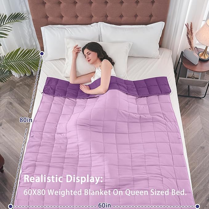 yescool Weighted Blanket for Adults (18 lbs, 60" x 80", Purple) Cooling Heavy Blanket for Sleeping Perfect for 110-130 lbs, Queen Size Breathable Blanket with Premium Glass Bead, Machine Washable