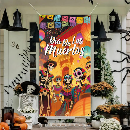 Day of The Dead Door Cover Sugar Skull Flowers Multi-colored 03