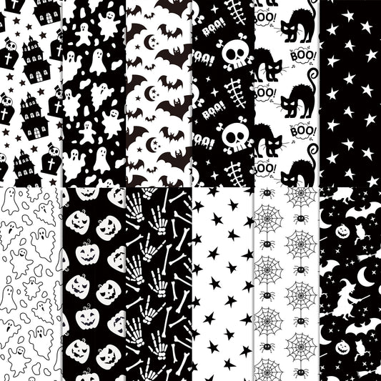 Halloween Scrapbook Paper 24 Sheets 11.8x11.8 Black & White Double-Sided