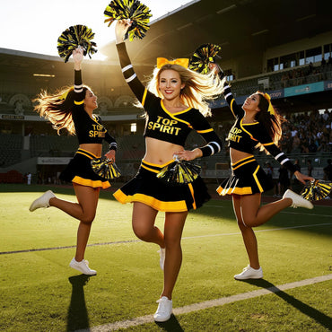ROC PARTY Women Cheerleader Costume Yellow with Hairpins Pom Poms Size S