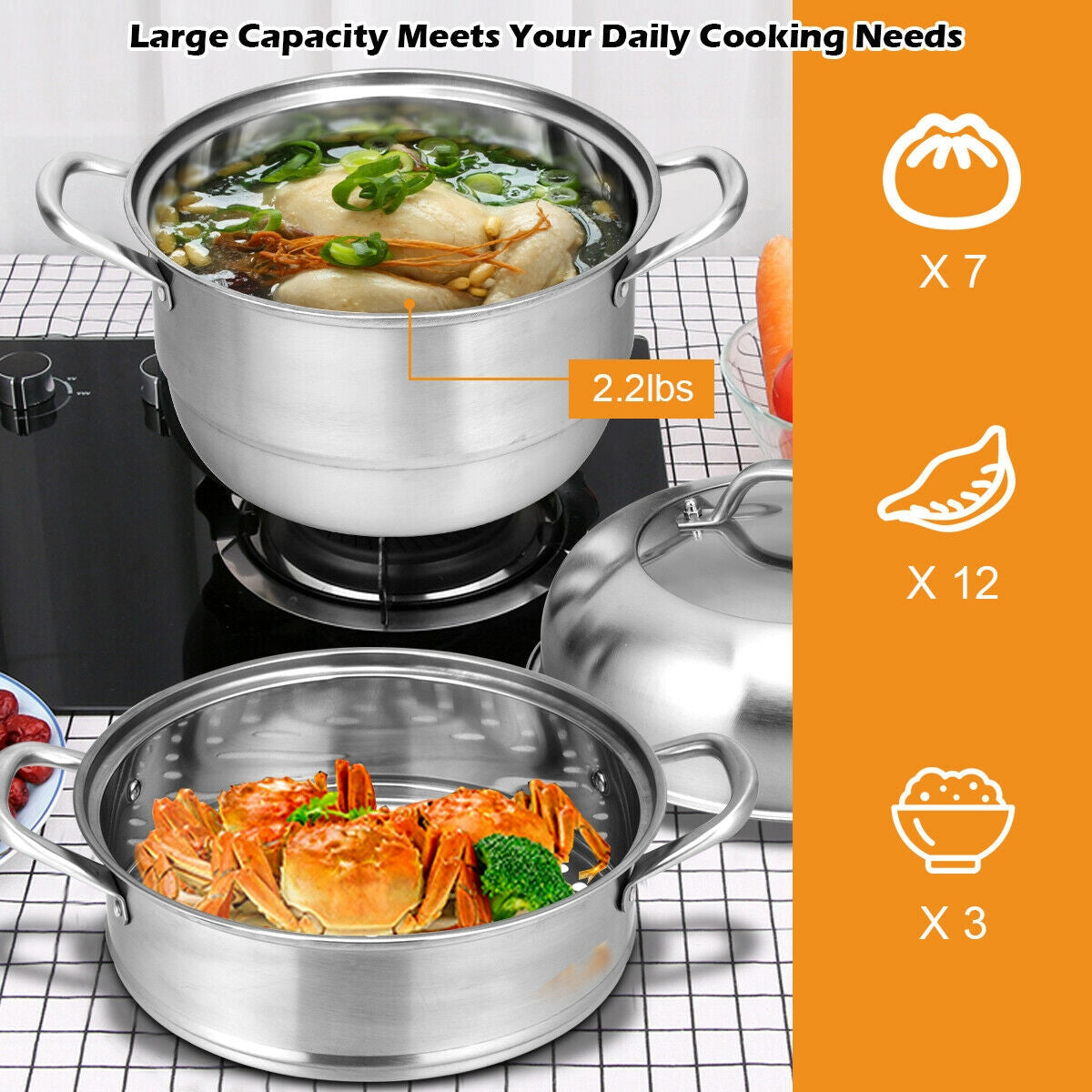 3 Tier Stainless Steel Cookware Pot Saucepot Steamer