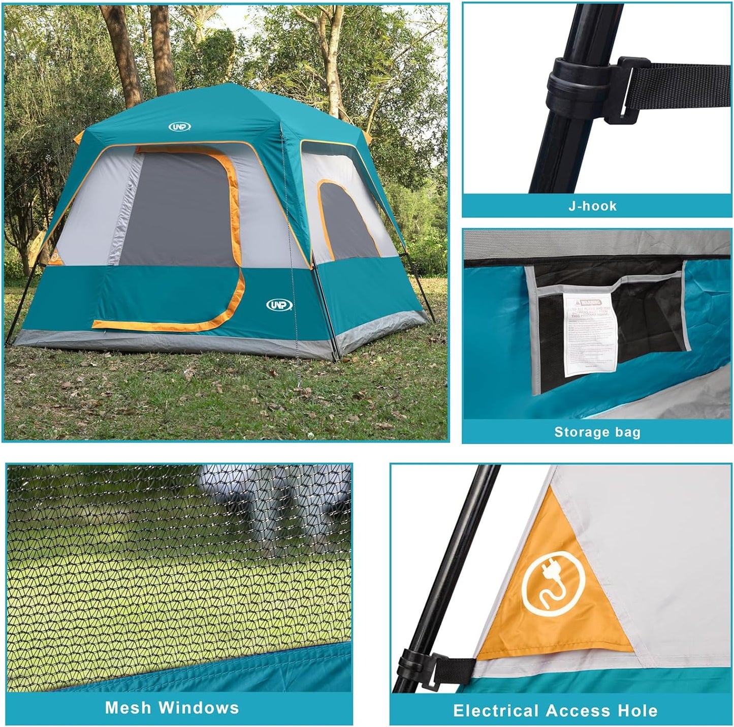UNP 4-Person Cabin Tent and Dome Tent Portable Cabin Tent, Camping Tent 4-Person Easy Set Up, Waterproof with Top Rainfly for Outdoor Camping/Hiking