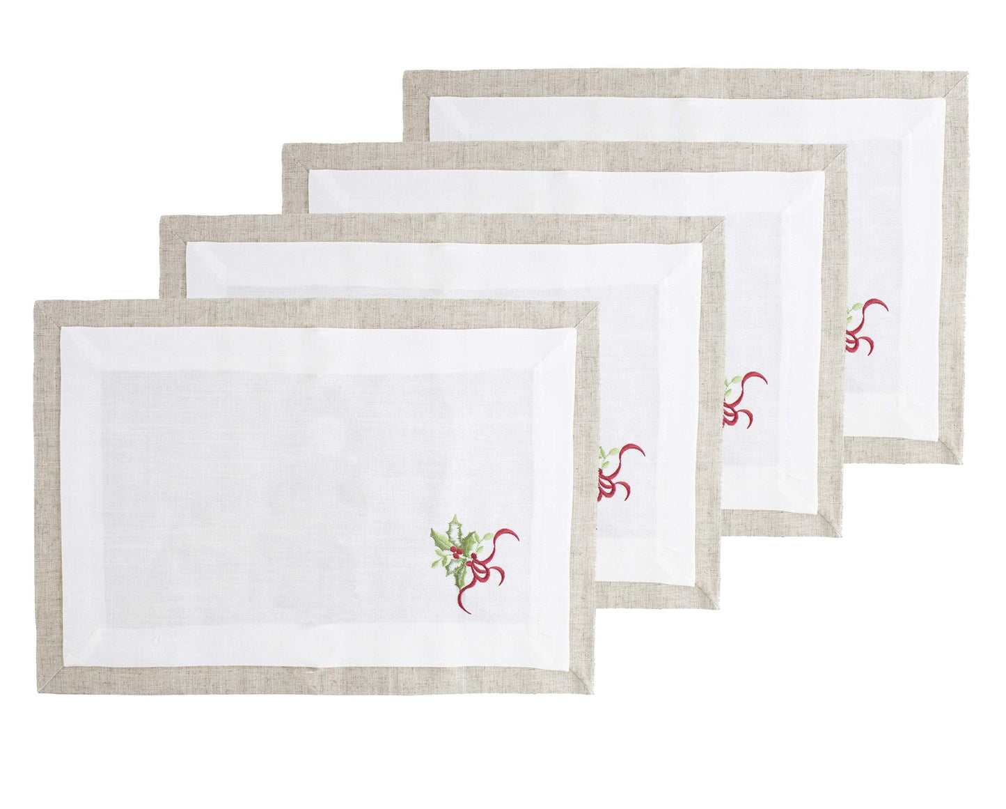 Fennco Styles Embroidered Holly Christmas Tree Double-Layer Holiday Tablecloth