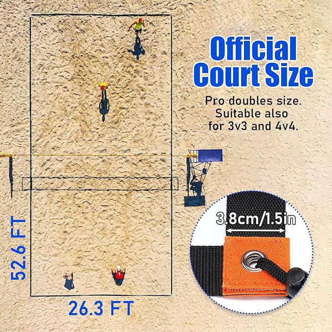 TOBWOLF 26.3' x 52.6' Beach Volleyball Lines, Volleyball Court Lines with Metal Anchors & SandBags,Highly Visible Marking Sand Lines with Metal Anchors & SandBags for Sand Outdoor Grass Backyard