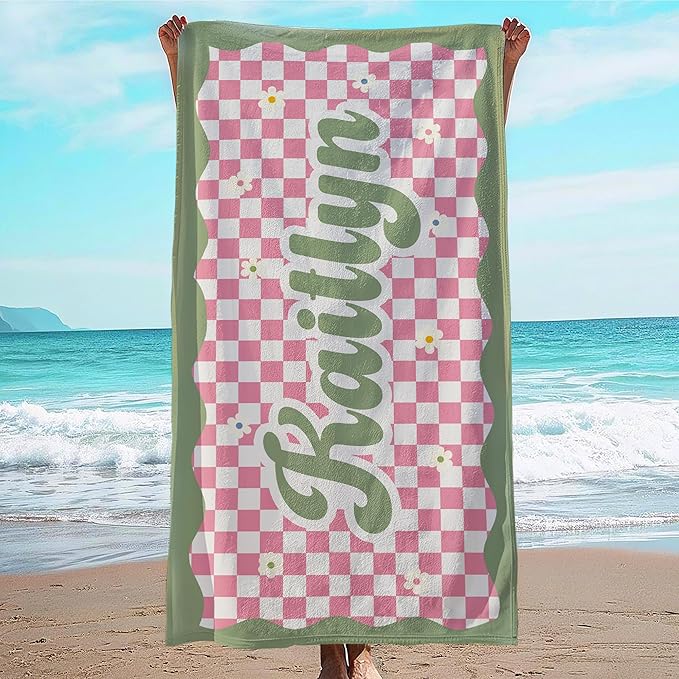 JML Personalized Beach Towel with Name, Custom Flower Beach Towel, Customized Microfiber Pool Towel, Quick Dry & Absorbent Swim Towel for Adult,Anniversary, Birthday, Summer Holiday,Vacation