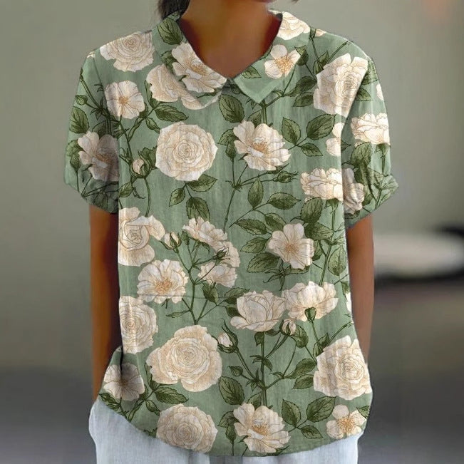 Stylish Digital-print Lapel Short-sleeve Shirt