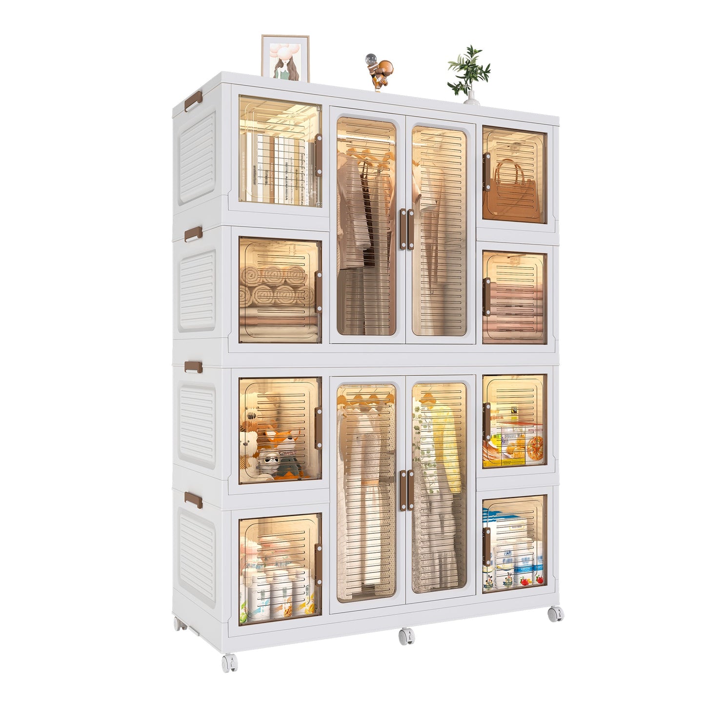 Wardrobe Closet Organizer PP White 12-Cube Hanging Rod 44.09x60.24 In