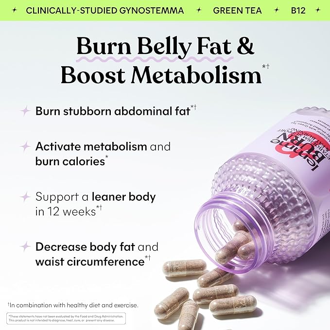 Lemme Burn Belly Fat Capsules, Clinically Studied AMPK Metabolic Activator Actiponin Jiaogulan, 50% EGCG Green Tea Extract, Vitamin B6, Methyl B12 for Men and Women - 60 Count (Pack of 2)