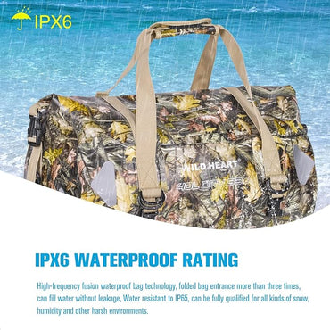 WILD HEART Waterproof Motorcycle Duffel Bag PVC500D Double-bottom With Rope Straps and Inner Pocket 40L 66L 100L for Kayaking, Camping, Boating,Motorcycle