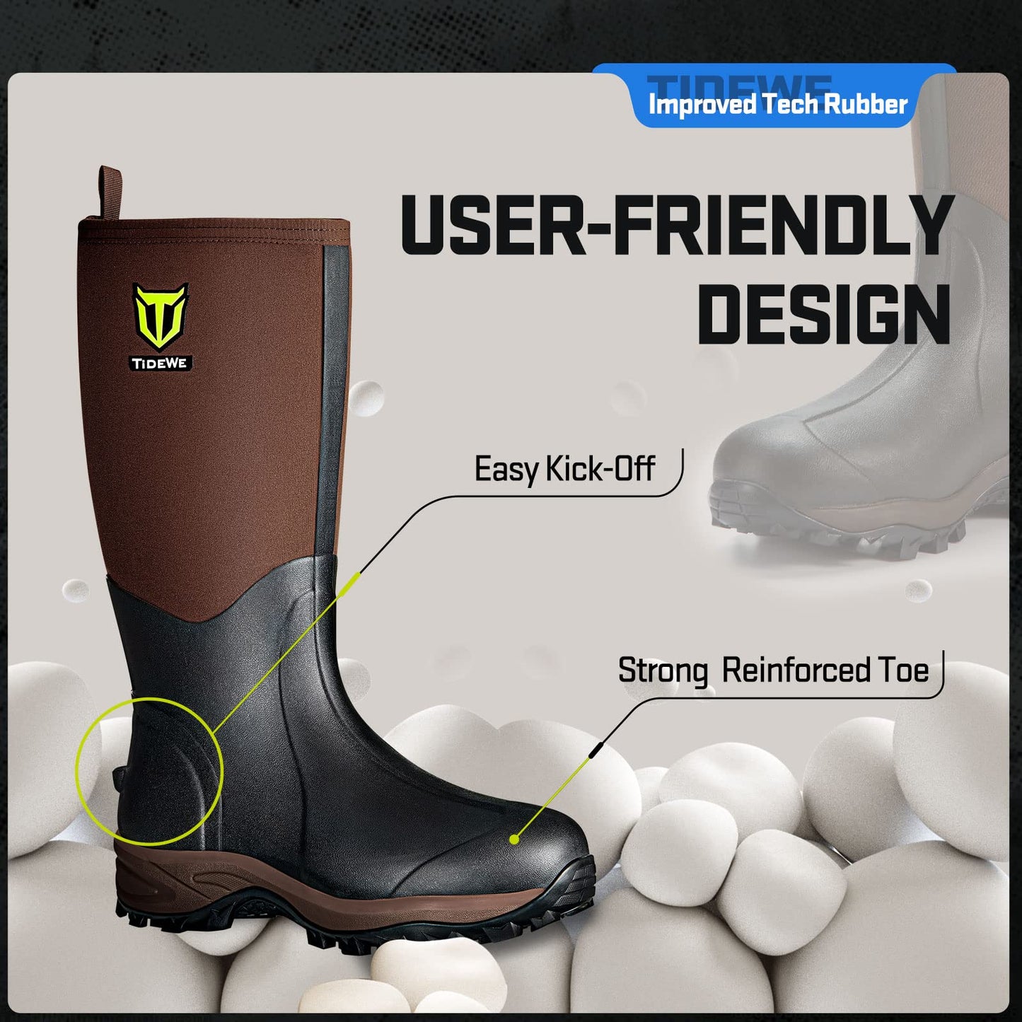 TIDEWE Rubber Neoprene Boots Men And Women, Waterproof Sturdy 6mm Neoprene Boot, Rain Boot Hunting Boot Arctic Outdoor Boot（Black, Brown & Next Camo G2）