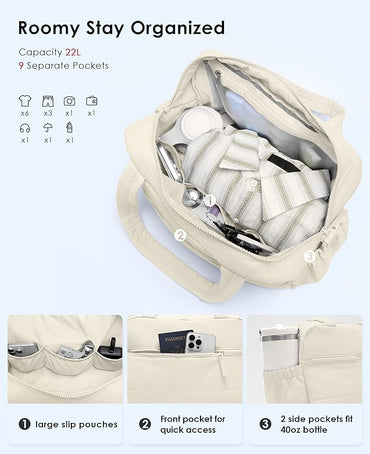 Gym Bag for Women, Travel Duffle Bags with Wet Pocket, Lightweight Carry on Bag Overnight Weekender Duffel Bag, Water Resistant (Beige)